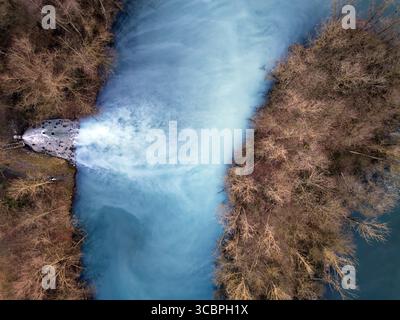 milchig trübes Grubenwasser aus der Zeche Robert Mueser wird in die Harpenteiche geleitet, Luftaufnahme, Deutschland, Nordrhein-Westfalen, Ruhrgebiet, Stockfoto