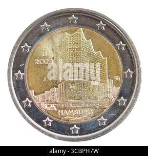 Deutsche 2-Euro-Münze mit der Elbphilharmonie Hamburg, Deutschland, Hamburg Stockfoto