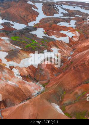 Luftaufnahme der Rhyolite Mountains in Landmannalaugar, Island Stockfoto