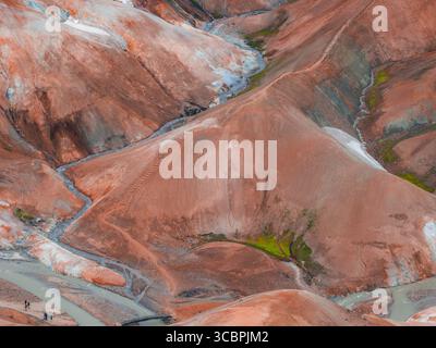 Luftaufnahme der Rainbow Mountains in Landmannalaugar, Island Stockfoto