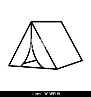 Diese Illustration zeigt eine minimalistische Lineardarstellung eines Campingzelt, die Abenteuer in der Natur und Erholung im Freien symbolisiert, geeignet für va Stock Vektor