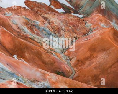 Luftaufnahme der mehrfarbigen Rhyolite Mountains in Landmannalaugar, Island Stockfoto