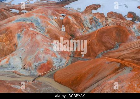 Luftaufnahme der mehrfarbigen Rhyolithhügel von Kerlingarfjoll in Island Stockfoto