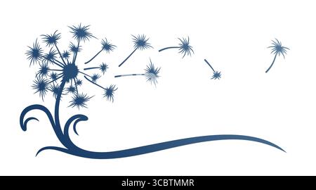 Das Symbol der Löwenzahnblume mit fliegenden Samen. Stock Vektor