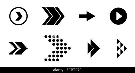 Wische Pfeilsymbole Vektor-Set für Bildlauf nach rechts links oben unten nächste Schiebertaste Bewegung Handfinger Gestensymbole in modernem Pixel- und Linienstil für Stock Vektor