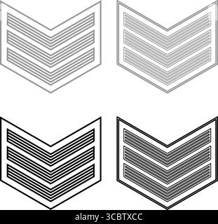 Armee Chevron Militär Rang Insignia Abzeichen Symbol Zeichen Kleinoffizier Set Icon grau schwarz Farbe Vektor Illustration Bild einfache Vollfüllung Umriss Stock Vektor