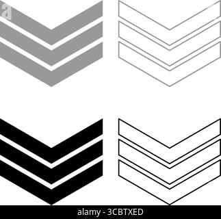 Armee Chevron Militär Rang Insignia Abzeichen Symbol Zeichen Kleinoffizier Set Icon grau schwarz Farbe Vektor Illustration Bild einfache Vollfüllung Umriss Stock Vektor