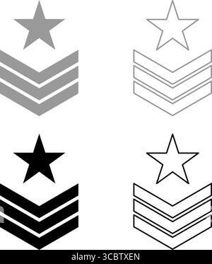 Armee Chevron Militär Rang Insignia Abzeichen Symbol Zeichen Kleinoffizier Set Icon grau schwarz Farbe Vektor Illustration Bild einfache Vollfüllung Umriss Stock Vektor