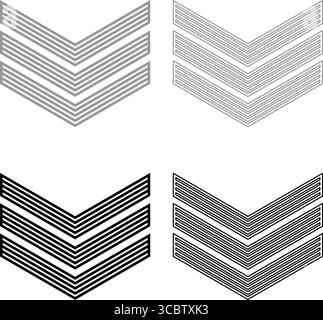 Armee Chevron Militär Rang Insignia Abzeichen Symbol Zeichen Kleinoffizier Set Icon grau schwarz Farbe Vektor Illustration Bild einfache Vollfüllung Umriss Stock Vektor