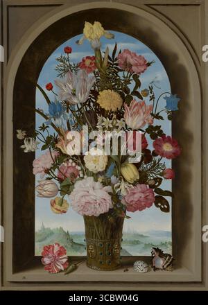 Blumenvase im Fenster, Ambrosius Bosschaert de Oude, c. 1618 Stockfotografie