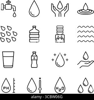 Wasserlinien-Symbole setzen Design. Vektordesign mit Wassersymbol Stock Vektor