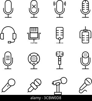 Mikrofonsymbolgruppe. Symbolgruppe für Mikrofonleitung Stock Vektor