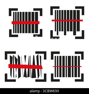 Symbole für Barcode-Scanner. Warnleuchten. Digitale Vektorelemente. Grafik zur industriellen Sicherheit. EPS 10. Stock Vektor