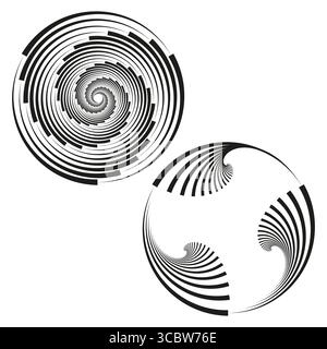 Abstrakte Spiralmuster. Wirbelnde optische Illusion. Schwarz-weißer Vektor. Hypnotische dynamische Illustration. EPS 10. Stock Vektor
