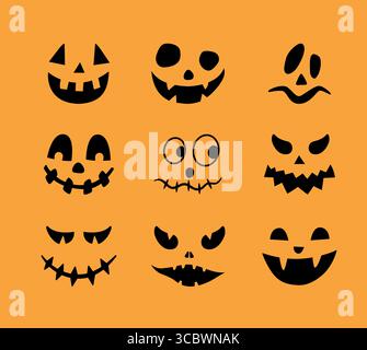 Set von Halloween lächelnder Kürbis Gesicht Vektor Illustration Stock Vektor