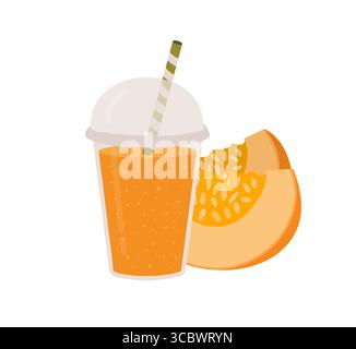 Glas mit Kürbis-Smoothie isoliert auf weißem Hintergrund. Vektor-Illustration von gesundem Gemüsetränk. Stock Vektor