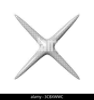 Vektor-3D-Abbruchsymbol im Halbtonstil. Dimensionales schwarzes Kreuz mit Volumen und Schatten. Isoliert auf transparentem Hintergrund. Moderner Pop-Art-Punkt Stock Vektor