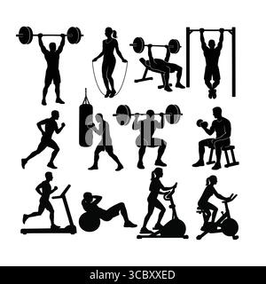 Fitnessaktivitäten mit Silhouette Stock Vektor
