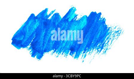 Blauer Pinselstrich isoliert auf weißem Hintergrund. Blauer abstrakter Strich. Farbenfroher Pinselstrich mit Aquarellfarben Stockfoto