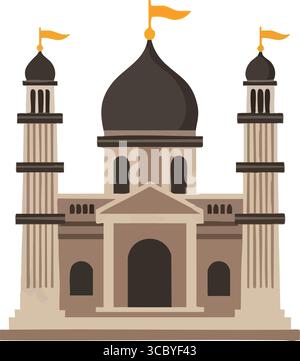 Symbol Des Antiken Kuppelgebäudes. Stilisiertes Bild einer großen Moschee mit Minaretten und Bögen, das Erbe, Frieden und spirituelle Ruhe symbolisiert. Ideal für Stock Vektor