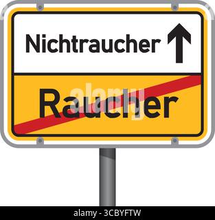 Gelbes Verkehrsschild mit deutschen Wörtern Nichtraucher und Raucher isolierte Vektorillustration Stock Vektor