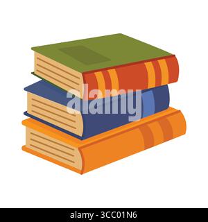 Ein Stapel Bücher mit bunten Umschlägen. Vektorillustration auf weißem Hintergrund isoliert. Flaches Design. Stock Vektor