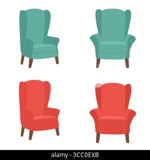 Sessel für Wohn- oder Schlafzimmer. Illustration des Zeichentrickvektors. Innenobjekt isoliert auf weißem Hintergrund Stock Vektor