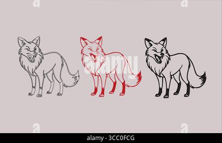 Dynamische Illustrationen eines Growling Fox in verschiedenen künstlerischen Stilen Stock Vektor