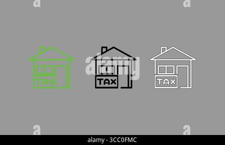 Illustrationen eines Hauses mit einem „TAX“-Label in verschiedenen künstlerischen Stilen Stock Vektor