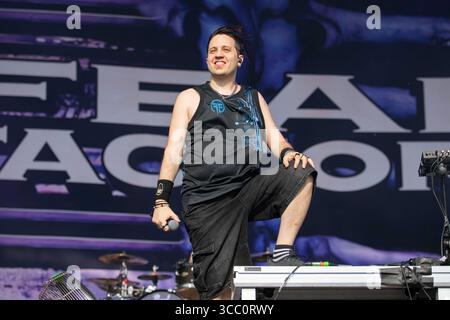 Derbyshire, England, 9. August 2025. Fear Factory spielt auf der Ronnie James Dio Stage im Bloodstock Open Air 2025 in Derbyshire. Quelle: Izzy Clayton/Alamy Live News Stockfoto