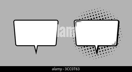 Ein Satz rechteckiger Vorlagen für Sprechblasen auf grauem Hintergrund. Stock Vektor