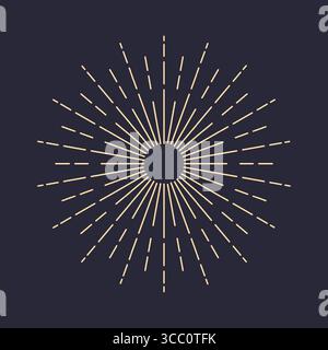 Ein Symbol der Sonne, Sonnenstrahlen auf dunklem Hintergrund. Sonnen und Sonnenstrahlen im Vintage-Stil. Stock Vektor