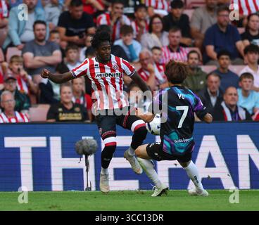 Sheffield, Großbritannien. August 2025. Andre Brooks von Sheffield United tritt beim Spiel der Sheffield United gegen Bristol City Sky Bet Championship in der Bramall Lane in Sheffield auf. Der Bildnachweis sollte lauten: Simon Bellis/Sportimage Credit: Sportimage Ltd/Alamy Live News Stockfoto