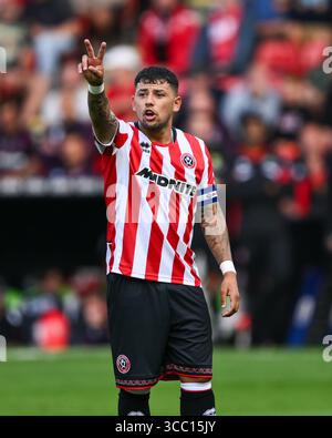 Sheffield, Großbritannien. August 2025. Gustavo Hamer von Sheffield United gibt seinem Team Anweisungen während des Spiels Sheffield United gegen Bristol City Sky Bet Championship in der Bramall Lane, Sheffield. Der Bildnachweis sollte lauten: Craig Thomas/Sportimage Credit: Sportimage Ltd/Alamy Live News Stockfoto