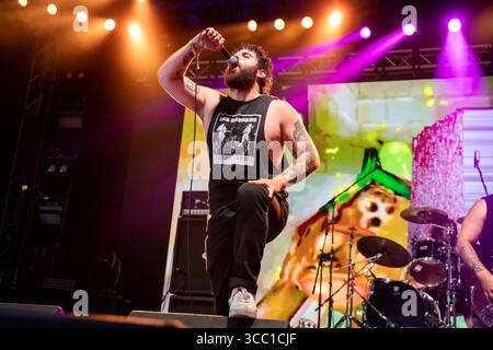 Derbyshire, England, 9. August 2025. Undeath spielt auf der Sophie Lancaster Stage am Bloodstock Open Air 2025 in Derbyshire. Quelle: Izzy Clayton/Alamy Live News Stockfoto