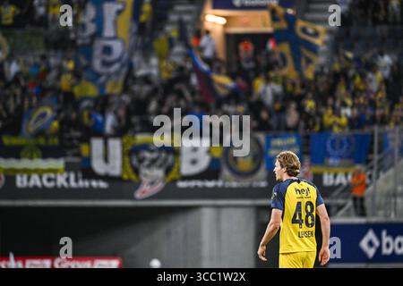 Gent, Belgien. August 2025. Union Fedde Leysen wurde während eines Fußballspiels zwischen KAA Gent und Royale Union Saint-Gilloise am Samstag, den 9. August 2025 in Gent, am 3. Tag der ersten Liga der Jupiler Pro League 2025-2026 in der belgischen Meisterschaft gezeigt. BELGA FOTO TOM GOYVAERTS Credit: Belga Nachrichtenagentur/Alamy Live News Stockfoto