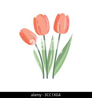 Nette Hand gezeichnete Tulpe Blumen Vektor-Illustration in flacher Art Stock Vektor