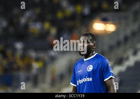 Gent, Belgien. August 2025. Gent's Wilfried Kanga wurde während eines Fußballspiels zwischen KAA Gent und Royale Union Saint-Gilloise am Samstag, den 9. August 2025 in Gent, am 3. Tag der ersten Liga der Jupiler Pro League 2025-2026 in der belgischen Meisterschaft gezeigt. BELGA FOTO TOM GOYVAERTS Credit: Belga Nachrichtenagentur/Alamy Live News Stockfoto