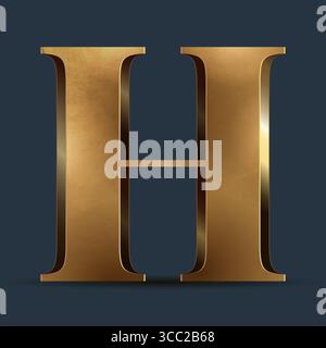 Luxuriöse goldene 3D-Figur auf Dunkelblau. Eleganter Buchstabe für Logo-Design. Premium 3D Metallic Alphabet für Geburtstag, Wettbewerbsergebnis, Kalender Stock Vektor