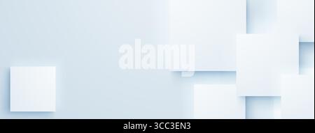 Weiße Quadrate und Rechtecke auf hellblauem Hintergrund, mit einfachen Formen und sanften Farben. Stock Vektor