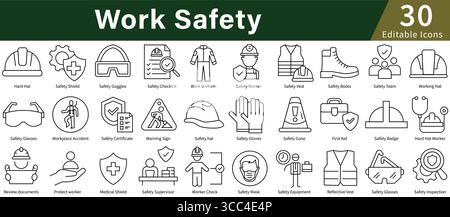 Symbol für Arbeitssicherheit in Linienform mit editierbarem Vektor für Arbeitsplatz, Sicherheit, Schutz und Arbeitssicherheit Stock Vektor