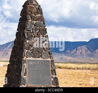 Historischer Marker an Trinity Site, NM Stockfoto