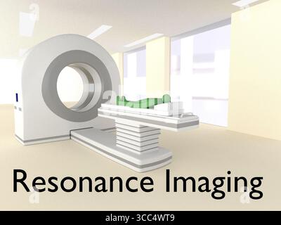 Die 3D-Illustration einer Schaufensterpuppe symbolisiert eine Person, die bereit ist, in einen CT-Scanner einzuführen. Stockfoto