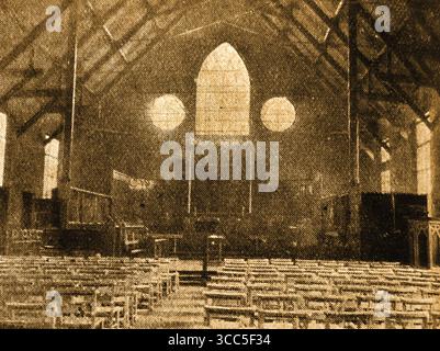 Ein Blick auf das Innere der Aiden's Church, Middlesbrough aus dem Jahr 1914. Gebaut von Geistlichen und Kirchgängern. Das Original wurde abgerissen und das Land an die Co-operative Society verkauft, um dort die Filiale zu erweitern. Das heutige Gebäude wurde 1940 erbaut Stockfoto