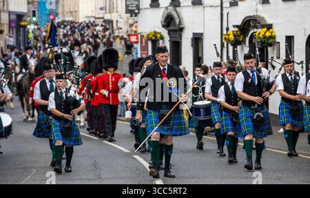 Coldstream Civic Week. Flodden Rideout kehrt zurück in die Stadt, nachdem er den Ort der Flodden-Schlacht besucht hat, wo die schottische Armee 1513 besiegt wurde Stockfoto