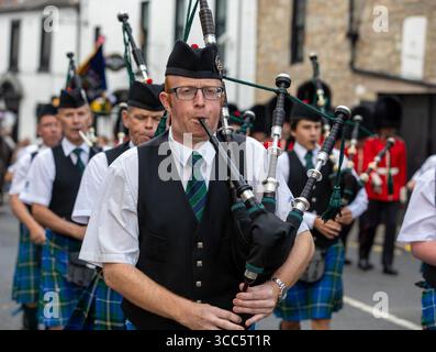 Coldstream Civic Week. Flodden Rideout kehrt zurück in die Stadt, nachdem er den Ort der Flodden-Schlacht besucht hat, wo die schottische Armee 1513 besiegt wurde Stockfoto