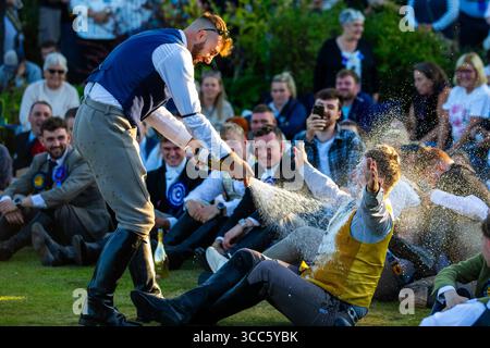 Die Stump Ceremony, die während der Coldstream Civic Week the Last of the Border Rideouts in Coldstream, Scottish Borders, Schottland, Großbritannien stattfindet Stockfoto