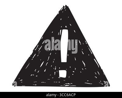 Symbol für ein schwarzes, handgezeichnetes Warnzeichen mit einem Ausrufezeichen auf weißem Hintergrund. Konzept von Warnung, Achtung, Achtung, Gefahr, Benutzeroberfläche el Stock Vektor