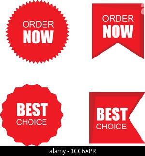 BEST Choice, jetzt bestellen, Bänder, Etiketten und Aufkleber Rote Werbeetiketten und Etiketten Stock Vektor