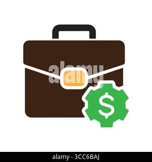 Aktenkoffer-Dollar-Symbol-Illustration mit Dollarzeichen stellt Finanzen, Investitionen und Vermögen dar. Stock Vektor